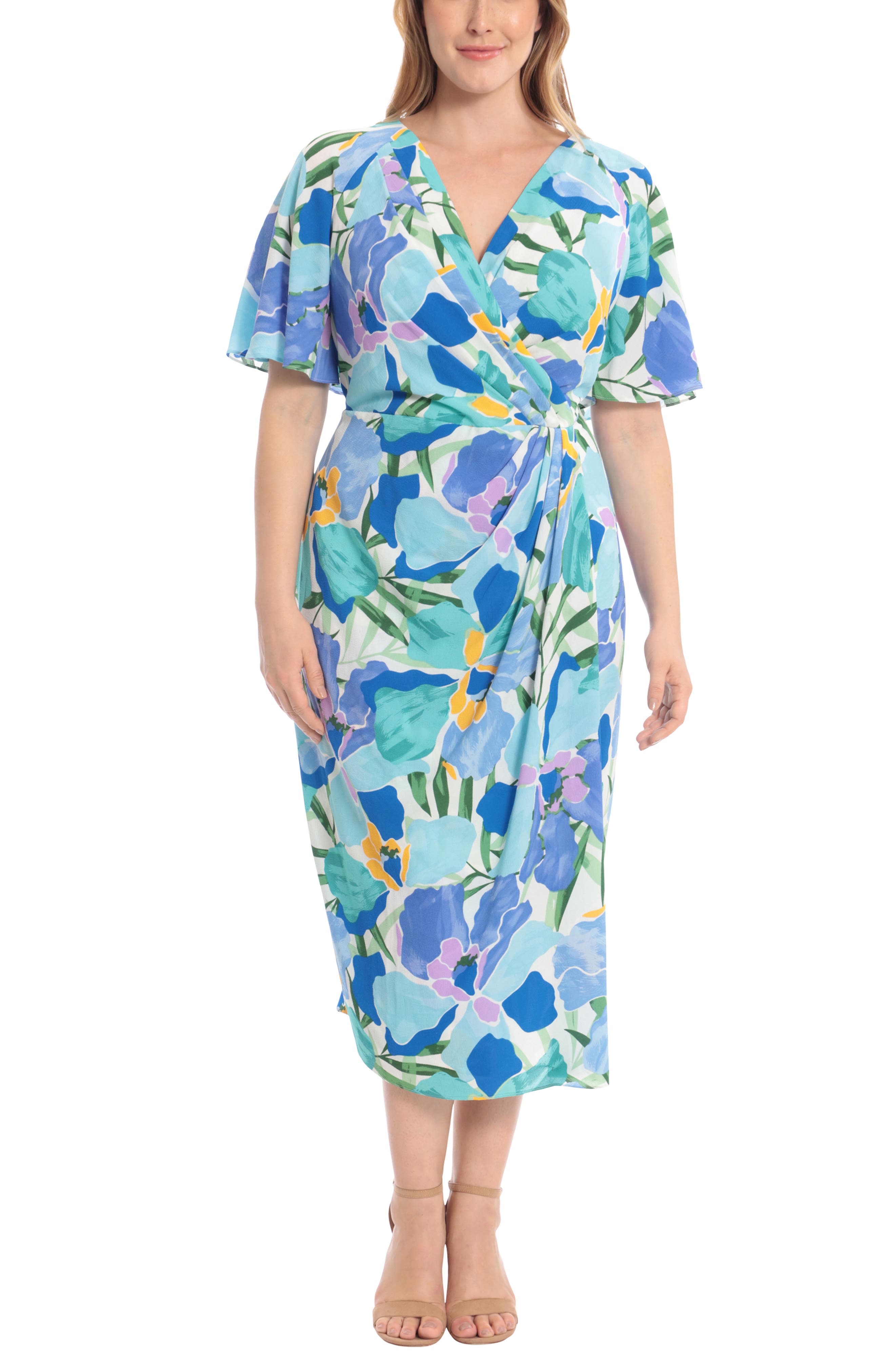 Maggy London Floral Wrap Front Midi Dress | Nordstrom